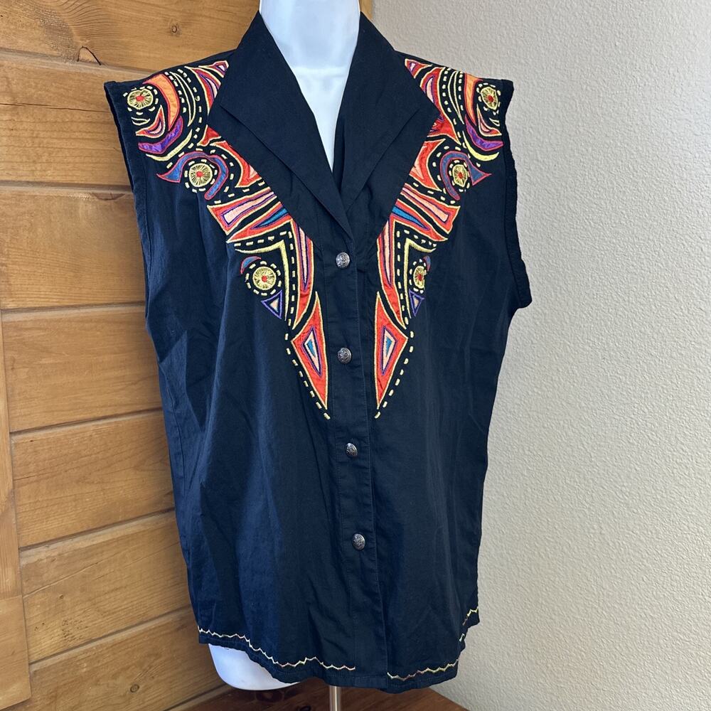 Roberta Roncallo VTG Women’s Small Embroidered Blouse Top Artsy Eclectic Funky‎